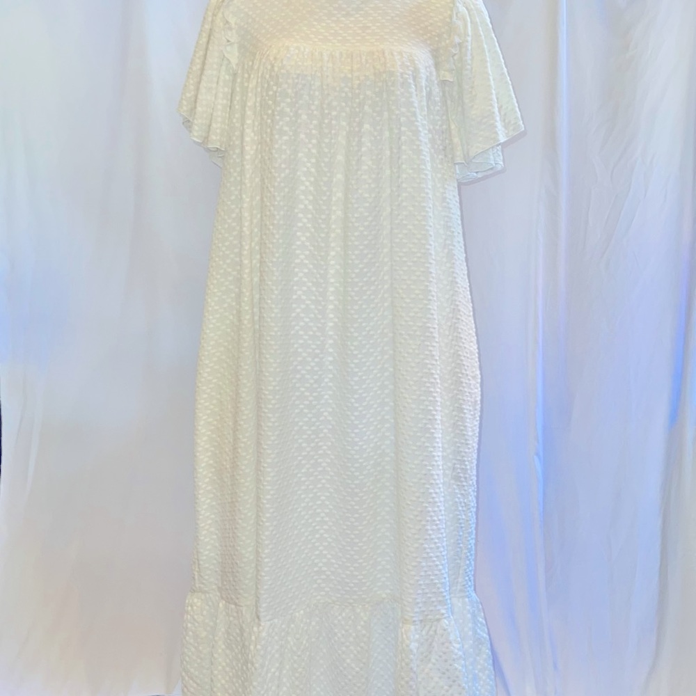 Sonnet James California Ava Dress White Textured Cotton Oversized Ruffle Small